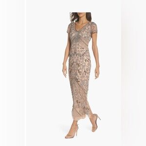 Pisarro Nights Beaded Maxi Dress - Tan and Silver. Lovely dress with extra beads
